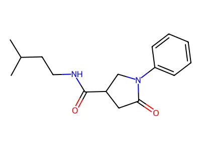N-(3-methylbutyl)-5-oxo-1-phenylpyrrolidine-3-carboxamide structure