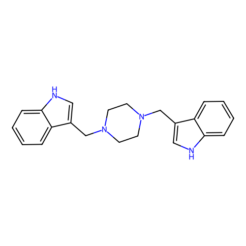 3,3'-(piperazine-1,4-diyldimethanediyl)bis(1H-indole) structure