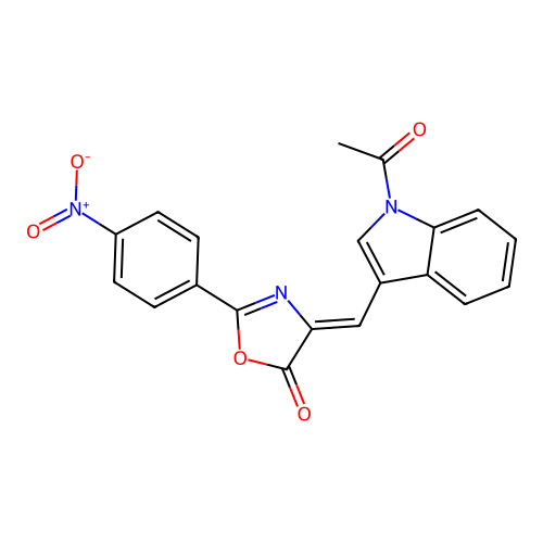 (Z)-4-((1-acetyl-1H-indol-3-yl)methylene)-2-(4-nitrophenyl)oxazol-5(4H)-one structure