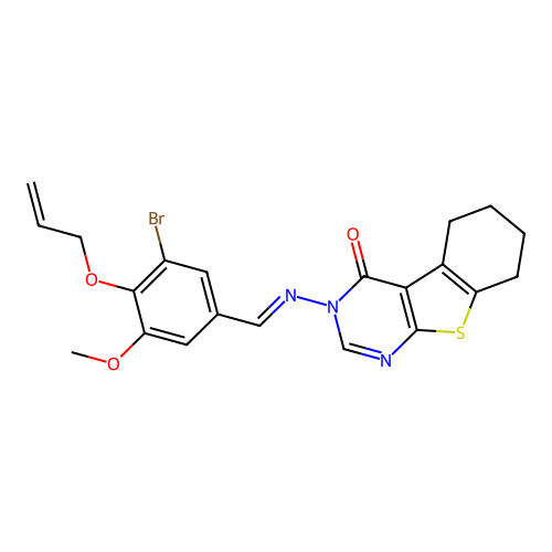 (E)-3-((4-(allyloxy)-3-bromo-5-methoxybenzylidene)amino)-5,6,7,8-tetrahydrobenzo[4,5]thieno[2,3-d]pyrimidin-4(3H)-one structure