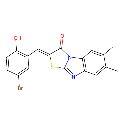 (2Z)-2-(5-bromo-2-hydroxybenzylidene)-6,7-dimethyl[1,3]thiazolo[3,2-a]benzimidazol-3(2H)-one structure