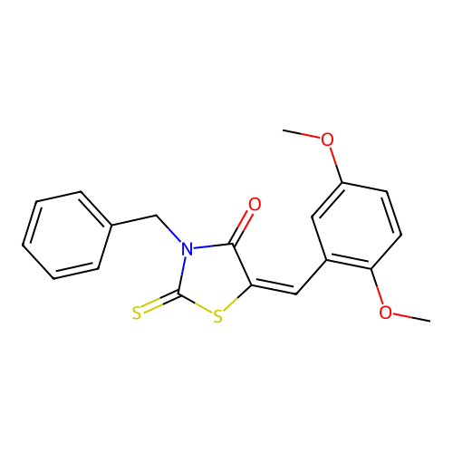 (E)-3-benzyl-5-(2,5-dimethoxybenzylidene)-2-thioxothiazolidin-4-one structure