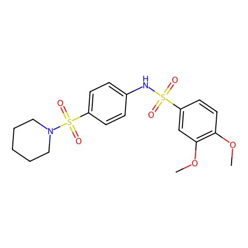 3,4-dimethoxy-N-(4-(piperidin-1-ylsulfonyl)phenyl)benzenesulfonamide structure