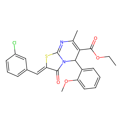 ethyl (2Z)-2-(3-chlorobenzylidene)-5-(2-methoxyphenyl)-7-methyl-3-oxo-2,3-dihydro-5H-[1,3]thiazolo[3,2-a]pyrimidine-6-carboxylate structure