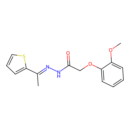 2-(2-methoxyphenoxy)-N'-[(1E)-1-(thiophen-2-yl)ethylidene]acetohydrazide structure