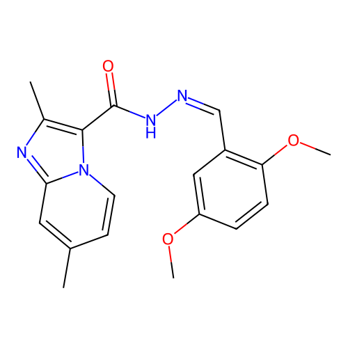 N-[(Z)-(2,5-dimethoxyphenyl)methylideneamino]-2,7-dimethylimidazo[1,2-a]pyridine-3-carboxamide structure
