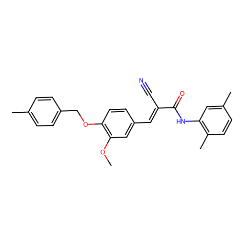 (E)-2-cyano-N-(2,5-dimethylphenyl)-3-[3-methoxy-4-[(4-methylphenyl)methoxy]phenyl]prop-2-enamide structure