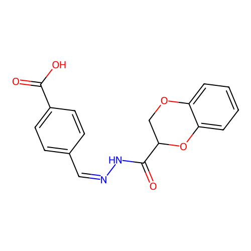 (Z)-4-((2-(2,3-dihydrobenzo[b][1,4]dioxine-2-carbonyl)hydrazono)methyl)benzoic acid structure