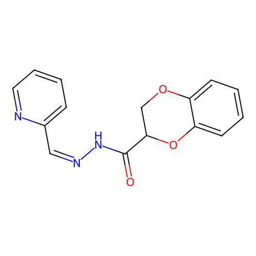 (Z)-N'-(pyridin-2-ylmethylene)-2,3-dihydrobenzo[b][1,4]dioxine-2-carbohydrazide structure