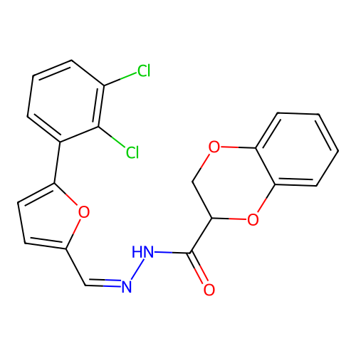 (Z)-N'-((5-(2,3-dichlorophenyl)furan-2-yl)methylene)-2,3-dihydrobenzo[b][1,4]dioxine-2-carbohydrazide structure
