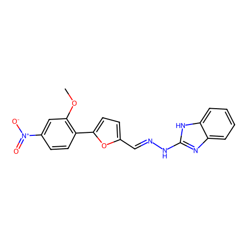 2-[(2E)-2-{[5-(2-methoxy-4-nitrophenyl)furan-2-yl]methylidene}hydrazinyl]-1H-benzimidazole structure