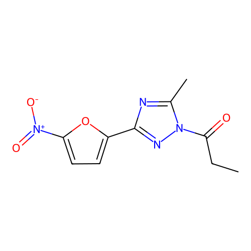 1-Propanone, 1-[5-methyl-3-(5-nitro-2-furanyl)-1H-1,2,4-triazol-1-yl]- structure