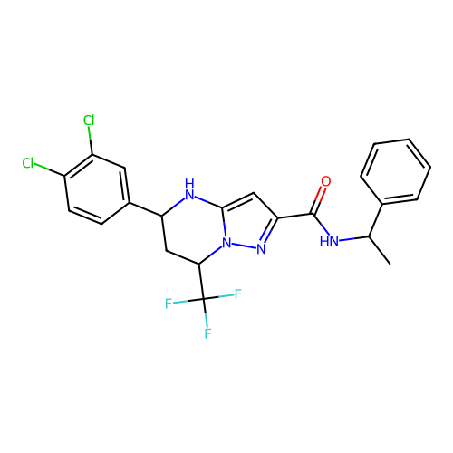 5-(3,4-dichlorophenyl)-N-(1-phenylethyl)-7-(trifluoromethyl)-4,5,6,7-tetrahydropyrazolo[1,5-a]pyrimidine-2-carboxamide structure