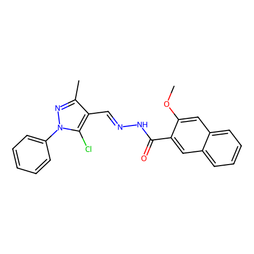 N'-[(E)-(5-chloro-3-methyl-1-phenyl-1H-pyrazol-4-yl)methylidene]-3-methoxynaphthalene-2-carbohydrazide structure