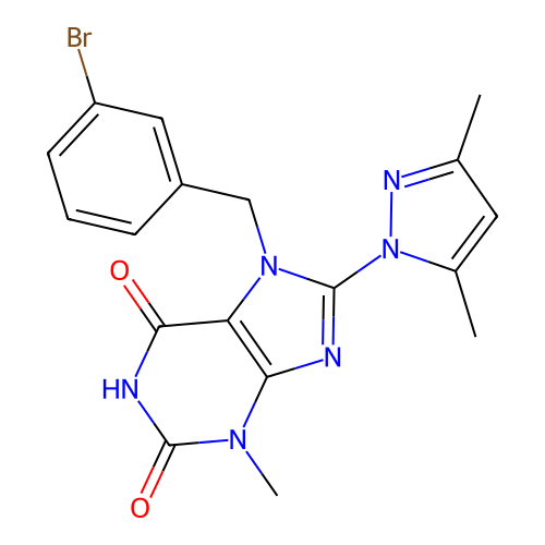 7-(3-BR-BENZYL)-8-(3,5-DIMETHYL-PYRAZOL-1-YL)-3-ME-3,7-DIHYDRO-PURINE-2,6-DIONE structure