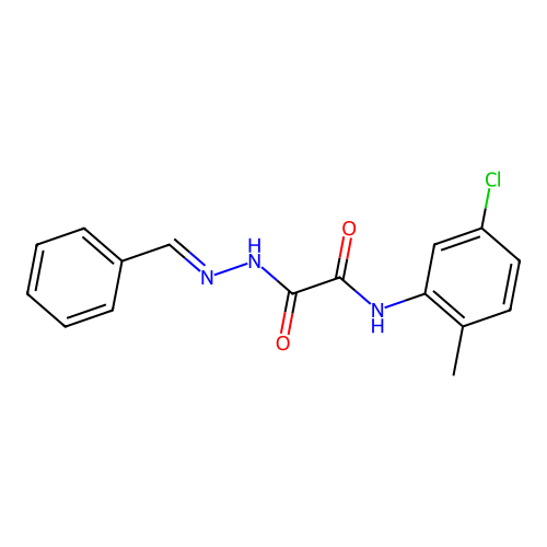 2-(2-benzylidenehydrazino)-N-(5-chloro-2-methylphenyl)-2-oxoacetamide structure