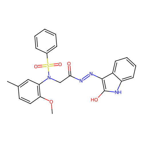 (Z)-N-(2-methoxy-5-methylphenyl)-N-(2-oxo-2-(2-(2-oxoindolin-3-ylidene)hydrazinyl)ethyl)benzenesulfonamide structure