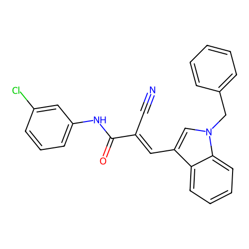 (2E)-3-(1-benzyl-1H-indol-3-yl)-N-(3-chlorophenyl)-2-cyanoprop-2-enamide structure