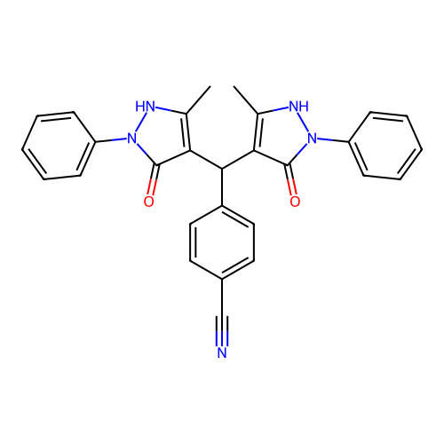 4-[bis(5-hydroxy-3-methyl-1-phenyl-1H-pyrazol-4-yl)methyl]benzonitrile structure