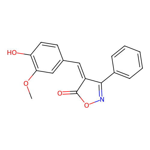 (4Z)-4-[(4-hydroxy-3-methoxyphenyl)methylidene]-3-phenyl-1,2-oxazol-5-one structure
