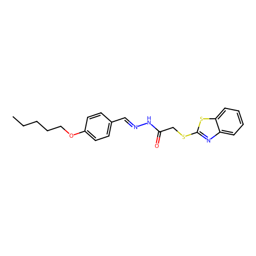 (E)-2-(benzo[d]thiazol-2-ylthio)-N'-(4-(pentyloxy)benzylidene)acetohydrazide structure