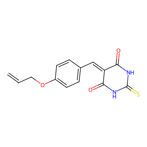 5-[4-(prop-2-en-1-yloxy)benzylidene]-2-thioxodihydropyrimidine-4,6(1H,5H)-dione structure