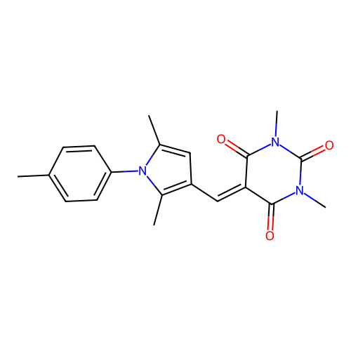 5-(2,5-Dimethyl-1-p-tolyl-1H-pyrrol-3-ylmethylene)-1,3-dimethyl-pyrimidine-2,4,6-trione structure