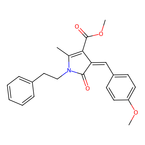 (Z)-methyl 4-(4-methoxybenzylidene)-2-methyl-5-oxo-1-phenethyl-4,5-dihydro-1H-pyrrole-3-carboxylate structure