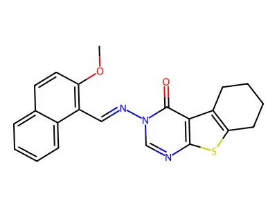 3-[(E)-(2-methoxynaphthalen-1-yl)methylideneamino]-5,6,7,8-tetrahydro-[1]benzothiolo[2,3-d]pyrimidin-4-one structure