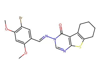 3-[(E)-(5-bromo-2,4-dimethoxyphenyl)methylideneamino]-5,6,7,8-tetrahydro-[1]benzothiolo[2,3-d]pyrimidin-4-one structure