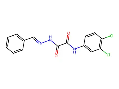 N'-(benzylideneamino)-N-(3,4-dichlorophenyl)oxamide structure