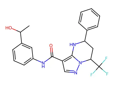 N-[3-(1-hydroxyethyl)phenyl]-5-phenyl-7-(trifluoromethyl)-4,5,6,7-tetrahydropyrazolo[1,5-a]pyrimidine-3-carboxamide structure