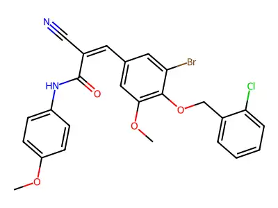 (Z)-3-[3-Bromo-4-[(2-chlorophenyl)methoxy]-5-methoxyphenyl]-2-cyano-N-(4-methoxyphenyl)prop-2-enamide structure