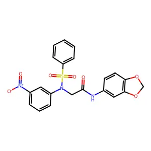 2-[N-(benzenesulfonyl)-3-nitroanilino]-N-(1,3-benzodioxol-5-yl)acetamide structure
