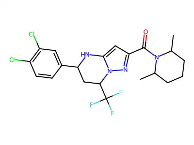 (5-(3,4-dichlorophenyl)-7-(trifluoromethyl)-4,5,6,7-tetrahydropyrazolo[1,5-a]pyrimidin-2-yl)(2,6-dimethylpiperidin-1-yl)methanone structure