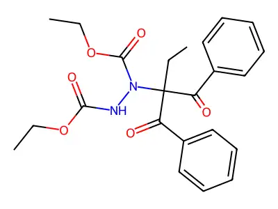 2-[(Ethoxycarbonyl)[(ethoxycarbonyl)amino]amino]-2-ethyl-1,3-diphenylpropane-1,3-dione structure
