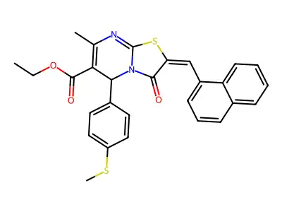 ethyl (2E)-7-methyl-5-[4-(methylsulfanyl)phenyl]-2-[(naphthalen-1-yl)methylidene]-3-oxo-2H,3H,5H-[1,3]thiazolo[3,2-a]pyrimidine-6-carboxylate structure