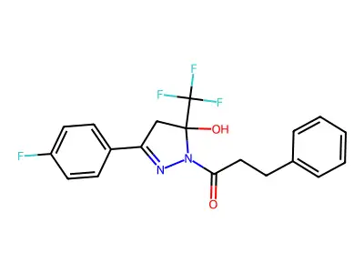 1-[3-(4-fluorophenyl)-5-hydroxy-5-(trifluoromethyl)-4H-pyrazol-1-yl]-3-phenylpropan-1-one structure