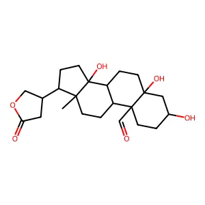 (3S,5S,8R,9S,10S,13R,14S,17R)-3,5,14-trihydroxy-13-methyl-17-[(3R)-5-oxooxolan-3-yl]-2,3,4,6,7,8,9,11,12,15,16,17-dodecahydro-1H-cyclopenta[a]phenanthrene-10-carbaldehyde structure