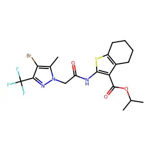 isopropyl 2-({[4-bromo-5-methyl-3-(trifluoromethyl)-1H-pyrazol-1-yl]acetyl}amino)-4,5,6,7-tetrahydro-1-benzothiophene-3-carboxylate structure