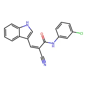 (2E)-N-(3-chlorophenyl)-2-cyano-3-(1H-indol-3-yl)prop-2-enamide structure
