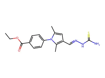 ethyl 4-{3-[(E)-(2-carbamothioylhydrazinylidene)methyl]-2,5-dimethyl-1H-pyrrol-1-yl}benzoate structure