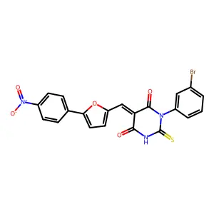 (5Z)-1-(3-bromophenyl)-5-[[5-(4-nitrophenyl)furan-2-yl]methylidene]-2-sulfanylidene-1,3-diazinane-4,6-dione structure