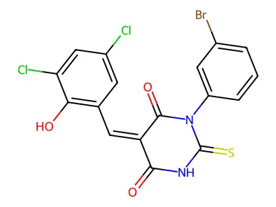 (5Z)-1-(3-bromophenyl)-5-(3,5-dichloro-2-hydroxybenzylidene)-2-thioxodihydropyrimidine-4,6(1H,5H)-dione structure