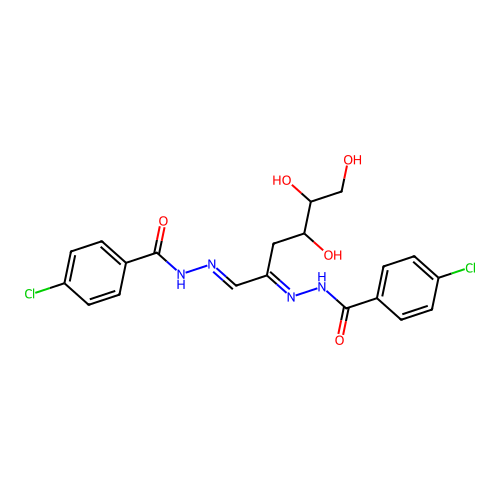 4-Chloro-N'-{(1E,2E)-1-[2-(4-chlorobenzoyl)hydrazinylidene]-4,5,6-trihydroxyhexan-2-ylidene}benzohydrazide structure