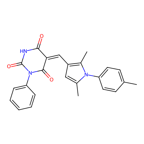 (5Z)-5-[[2,5-dimethyl-1-(4-methylphenyl)pyrrol-3-yl]methylidene]-1-phenyl-1,3-diazinane-2,4,6-trione structure