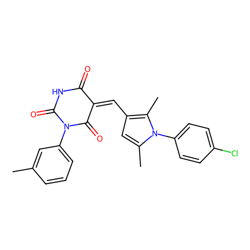 (Z)-5-((1-(4-chlorophenyl)-2,5-dimethyl-1H-pyrrol-3-yl)methylene)-1-(m-tolyl)pyrimidine-2,4,6(1H,3H,5H)-trione structure