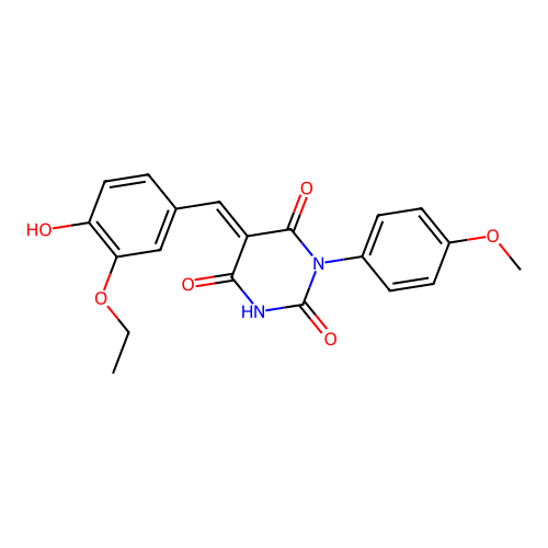 5-(3-ethoxy-4-hydroxybenzylidene)-1-(4-methoxyphenyl)-2,4,6(1H,3H,5H)-pyrimidinetrione structure