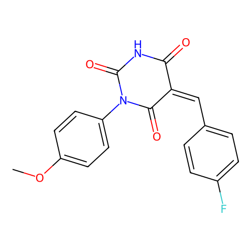 (5Z)-5-(4-fluorobenzylidene)-1-(4-methoxyphenyl)pyrimidine-2,4,6(1H,3H,5H)-trione structure