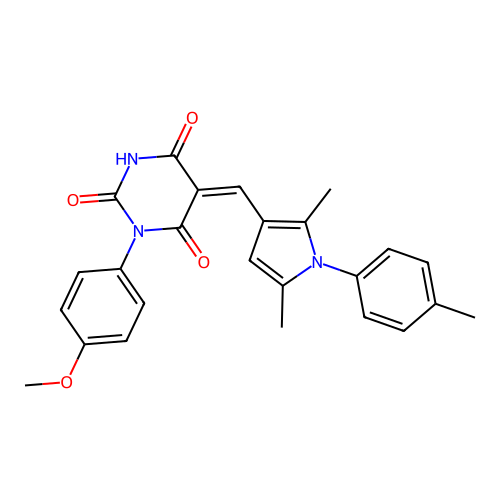 (5Z)-5-[[2,5-dimethyl-1-(4-methylphenyl)pyrrol-3-yl]methylidene]-1-(4-methoxyphenyl)-1,3-diazinane-2,4,6-trione structure